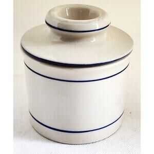 BUTTER BELL-NORPRO-Cream with Navy Blue Strips-4.5 in high-Classic Butter Holder